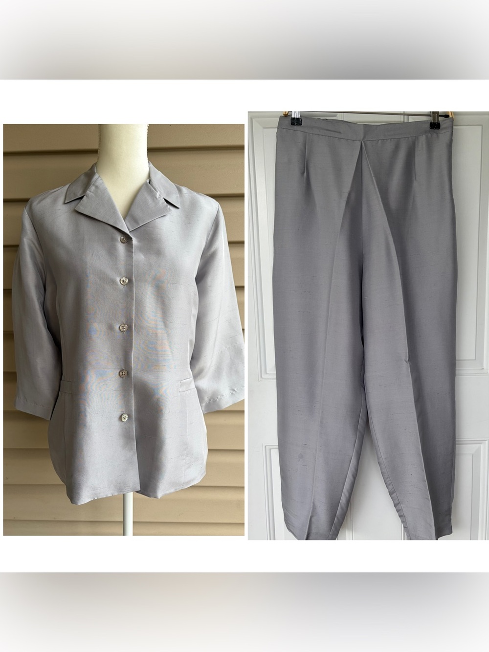 •Jessica Holbrook• NWT 100% Silk Silver/Gray Pant Suit Set - Size 12